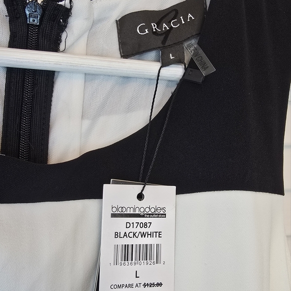 GRACIA Cutout Maxi Dress Bold Stripe Hi-Low Hem B&W Sz Large Gown Mod Minimalist - Picture 9 of 16